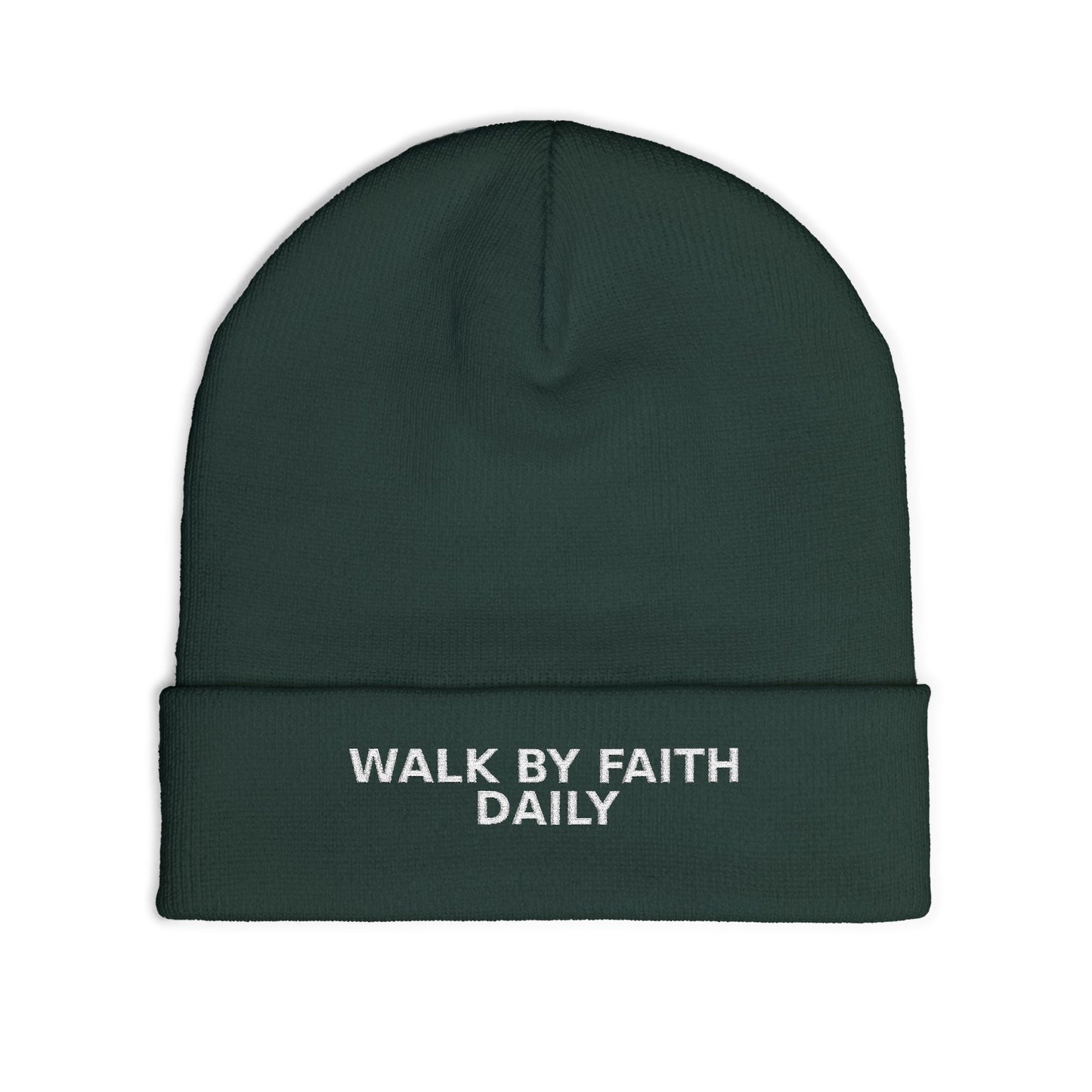 Walk By Faith Daily Embroidered Knit Beanie — Cozy Winter Hat with Positive Text