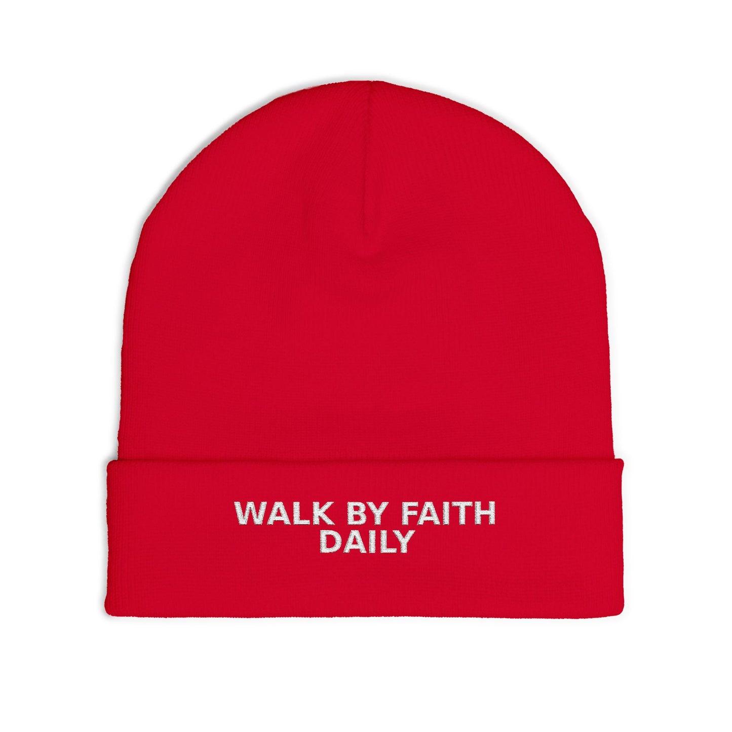 Walk By Faith Daily Embroidered Knit Beanie — Cozy Winter Hat with Positive Text