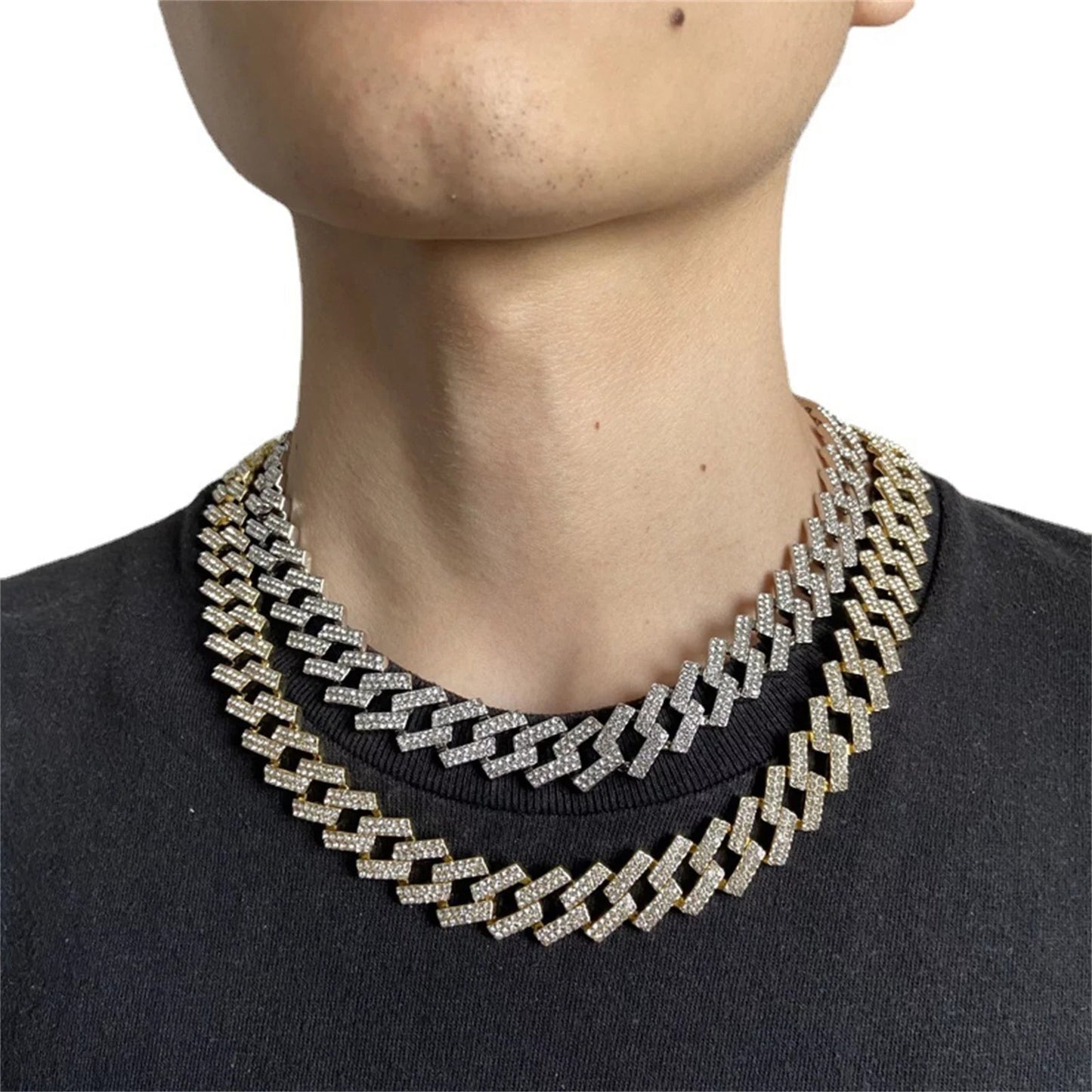 Cuban Link Chain for Mens, Iced Out Miami Cuban Necklace Bling Diamond Hip Hop Jewelry for Women,Gold， 18In